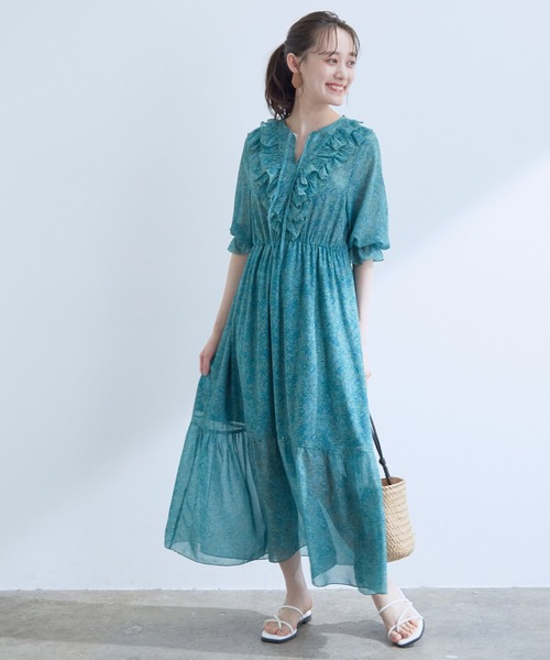 VIS（ビス）の「フロントフリルペイズリー柄ワンピース（ワンピース・レディース・ダークグリーン/ブラック系その他・FREE）」の10枚目の写真