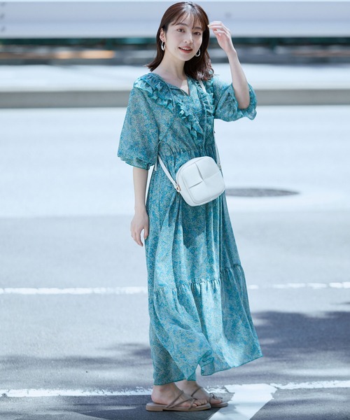 VIS（ビス）の「フロントフリルペイズリー柄ワンピース（ワンピース・レディース・ダークグリーン/ブラック系その他・FREE）」の19枚目の写真