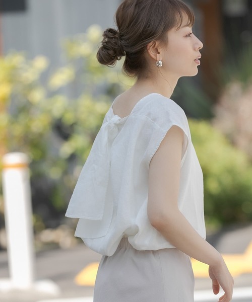 URBAN RESEARCH Sonny Label（アーバンリサーチサニーレーベル）の「『WEB限定』リネンバックリボンブラウス（シャツ/ブラウス・レディース・ブラック/ミント/ホワイト・FREE）」の14枚目の写真