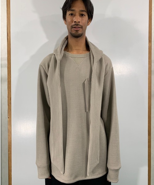 SYU.HOMME/FEMM（シュウ）の「SYU.HOMME/FEMM/シュウ/オム/フェム/Hoodie scarf long sleeve（Tシャツ/カットソー・メンズ・オフホワイト/ブラック/グレー・2/1）」の3枚目の写真