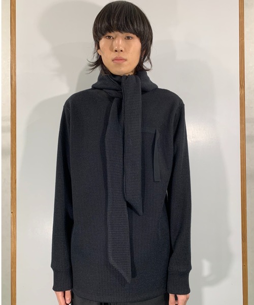 SYU.HOMME/FEMM（シュウ）の「SYU.HOMME/FEMM/シュウ/オム/フェム/Hoodie scarf long sleeve（Tシャツ/カットソー・メンズ・オフホワイト/ブラック/グレー・2/1）」の2枚目の写真