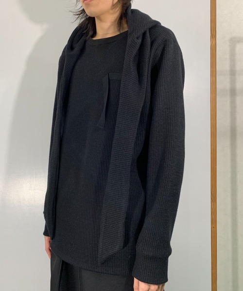 SYU.HOMME/FEMM（シュウ）の「SYU.HOMME/FEMM/シュウ/オム/フェム/Hoodie scarf long sleeve（Tシャツ/カットソー・メンズ・オフホワイト/ブラック/グレー・2/1）」の7枚目の写真