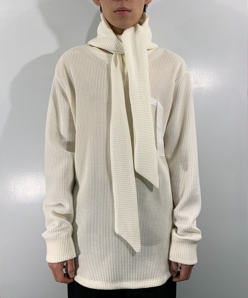 SYU.HOMME/FEMM（シュウ）の「SYU.HOMME/FEMM/シュウ/オム/フェム/Hoodie scarf long sleeve（Tシャツ/カットソー・メンズ・オフホワイト/ブラック/グレー・2/1）」の13枚目の写真