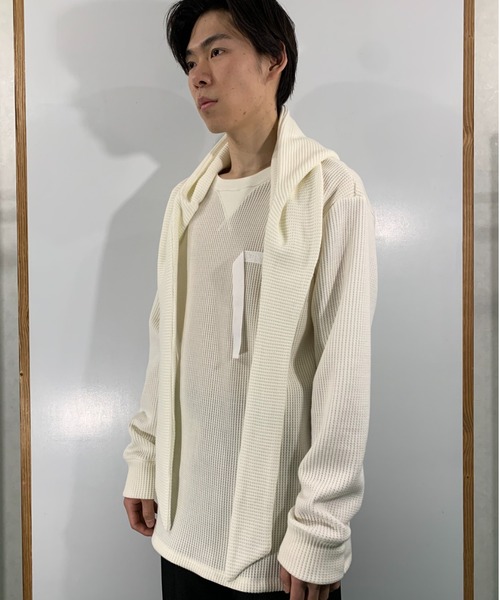 SYU.HOMME/FEMM（シュウ）の「SYU.HOMME/FEMM/シュウ/オム/フェム/Hoodie scarf long sleeve（Tシャツ/カットソー・メンズ・オフホワイト/ブラック/グレー・2/1）」の6枚目の写真
