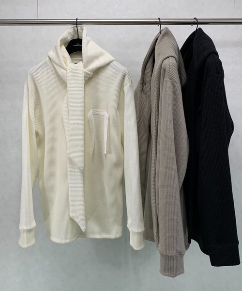 SYU.HOMME/FEMM（シュウ）の「SYU.HOMME/FEMM/シュウ/オム/フェム/Hoodie scarf long sleeve（Tシャツ/カットソー・メンズ・オフホワイト/ブラック/グレー・2/1）」の12枚目の写真