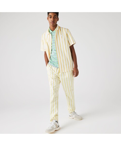 LACOSTE L!VE（ラコステライブ）の「LACOSTE L!VE ダブルストライプオープンネックシャツ（シャツ/ブラウス・メンズ・ホワイト×イエロー・S/M/L/XS）」の3枚目の写真
