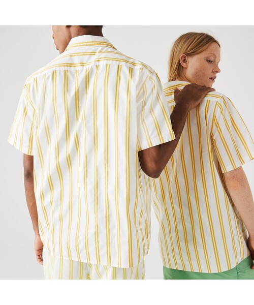 LACOSTE L!VE（ラコステライブ）の「LACOSTE L!VE ダブルストライプオープンネックシャツ（シャツ/ブラウス・メンズ・ホワイト×イエロー・S/M/L/XS）」の7枚目の写真