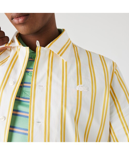 LACOSTE L!VE（ラコステライブ）の「LACOSTE L!VE ダブルストライプオープンネックシャツ（シャツ/ブラウス・メンズ・ホワイト×イエロー・S/M/L/XS）」の5枚目の写真