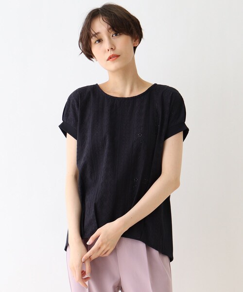 DRESKIP（ドレスキップ）の「◆オ－バ－レ－ス切り替えプルオーバー（Tシャツ/カットソー・レディース・ネイビー/オフホワイト/ダークオレンジ/グリーン系・02/03/04）」の3枚目の写真