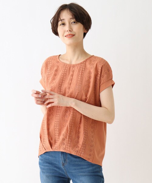 DRESKIP（ドレスキップ）の「◆オ－バ－レ－ス切り替えプルオーバー（Tシャツ/カットソー・レディース・ネイビー/オフホワイト/ダークオレンジ/グリーン系・02/03/04）」の4枚目の写真