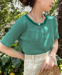 Chico | 【新色追加】ボーダー配色チビT(Tシャツ/カットソー)