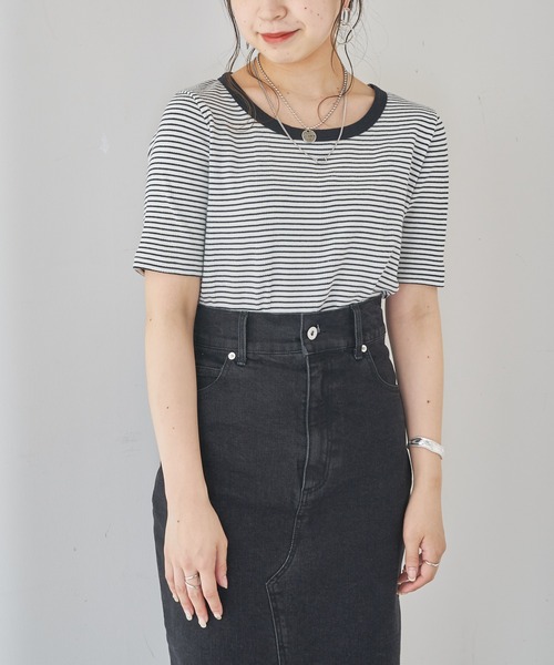 Chico（チコ）の「【新色追加】ボーダー配色チビT（Tシャツ/カットソー・レディース・ホワイト/グリーン/ピンク/ブラック/グリーン系その他/ブラウン/アイボリー/ブラック系その他・FREE）」の21枚目の写真