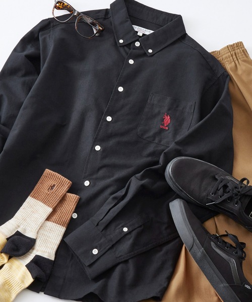 U.S. POLO ASSN.（ユーエスポロアッスン）の「U.S. POLO ASSN. / ユーエスポロアッスン 別注 ビッグシルエット ロゴ刺繍 L/S ボタンダウン オックスフォード / ブロード シャツ（シャツ/ブラウス・メンズ・ブルー/ネイビー/グレー/ブラック/ホワイト/ブルー系その他/ストライプ・M/L/XL）」の3枚目の写真