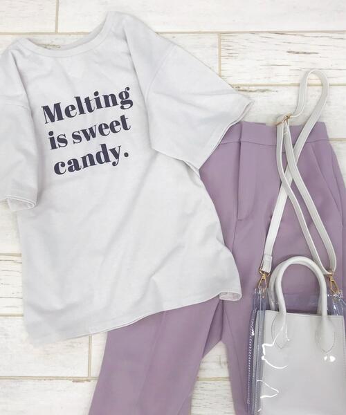 INGNI（イング）の「3段ロゴTシャツ（Tシャツ/カットソー・レディース・ライトピンク/サンドベージュ/ホワイト×レッド/モカ・M）」の5枚目の写真