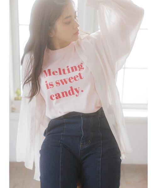 INGNI（イング）の「3段ロゴTシャツ（Tシャツ/カットソー・レディース・ライトピンク/サンドベージュ/ホワイト×レッド/モカ・M）」の15枚目の写真