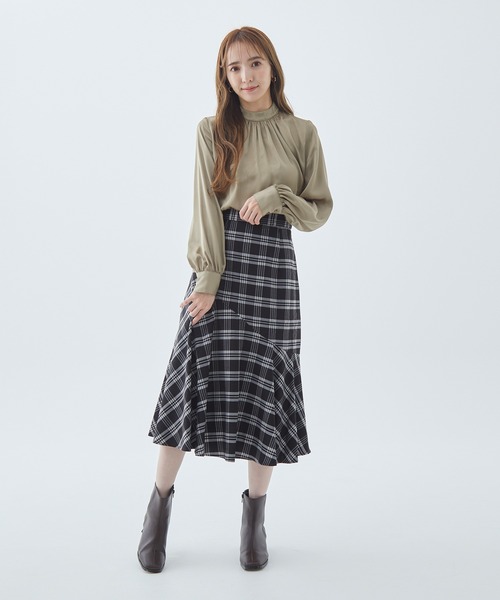 Fabulous Angela（ファビュラスアンジェラ）の「チェック切り替えフレアスカート（スカート・レディース・ネイビー/ブラック/グリーン・FREE）」の18枚目の写真