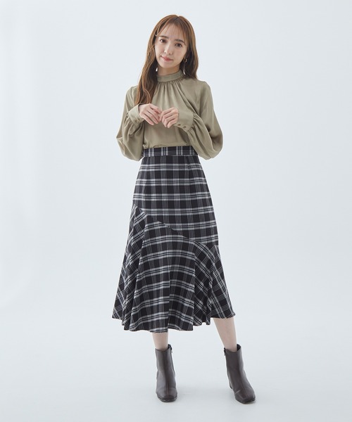 Fabulous Angela（ファビュラスアンジェラ）の「チェック切り替えフレアスカート（スカート・レディース・ネイビー/ブラック/グリーン・FREE）」の19枚目の写真