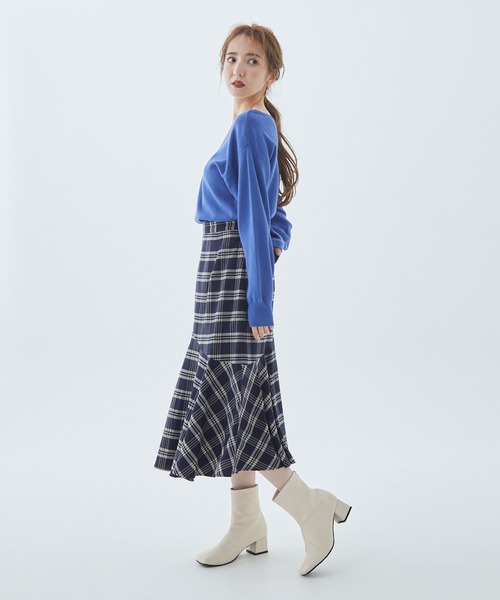 Fabulous Angela（ファビュラスアンジェラ）の「チェック切り替えフレアスカート（スカート・レディース・ネイビー/ブラック/グリーン・FREE）」の7枚目の写真