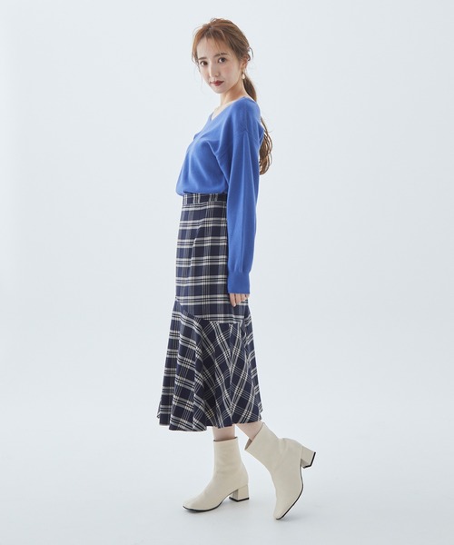 Fabulous Angela（ファビュラスアンジェラ）の「チェック切り替えフレアスカート（スカート・レディース・ネイビー/ブラック/グリーン・FREE）」の8枚目の写真