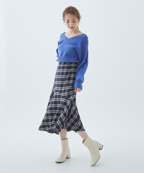 Fabulous Angela（ファビュラスアンジェラ）の「チェック切り替えフレアスカート（スカート・レディース・ネイビー/ブラック/グリーン・FREE）」の9枚目の写真