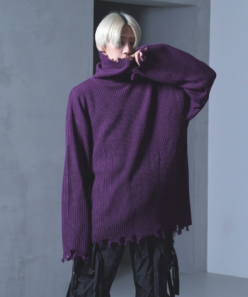 G.O.C（ジーオーシー）の「ダメージタートルネックニット（ニット/セーター・メンズ・ブラック/オフホワイト/グレイッシュベージュ/パープル・LARGE/MEDIUM）」の4枚目の写真