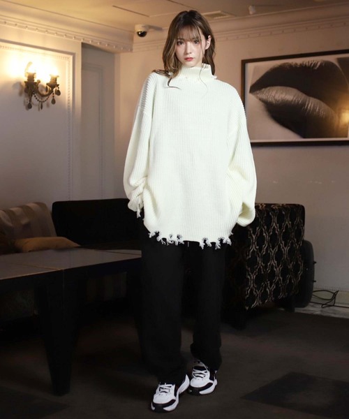 G.O.C（ジーオーシー）の「ダメージタートルネックニット（ニット/セーター・メンズ・ブラック/オフホワイト/グレイッシュベージュ/パープル・LARGE/MEDIUM）」の10枚目の写真