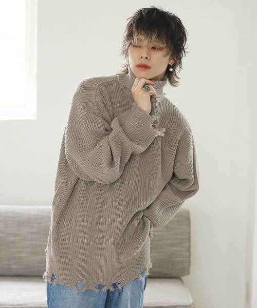 G.O.C（ジーオーシー）の「ダメージタートルネックニット（ニット/セーター・メンズ・ブラック/オフホワイト/グレイッシュベージュ/パープル・LARGE/MEDIUM）」の12枚目の写真