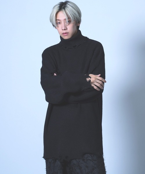 G.O.C（ジーオーシー）の「ダメージタートルネックニット（ニット/セーター・メンズ・ブラック/オフホワイト/グレイッシュベージュ/パープル・LARGE/MEDIUM）」の14枚目の写真