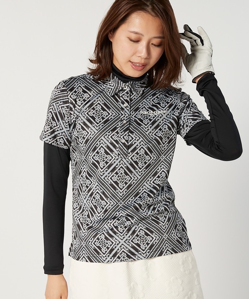 marie claire（マリ・クレール）の「【marie claire:マリ・クレール】レディース半袖シャツ インナーセット / ゴルフウェア（シャツ/ブラウス・レディース・ネイビー/ブラック・LARGE/X-LARGE/XX-LARGE/MEDIUM）」の3枚目の写真