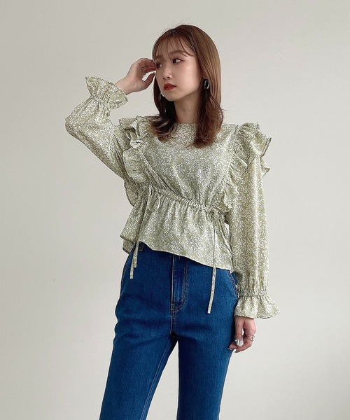 FREE'S MART（フリーズマート）の「◆肩フリル花柄ブラウス（シャツ/ブラウス・レディース・グリーン/ホワイト系その他/ブラック系その他・FREE）」の9枚目の写真