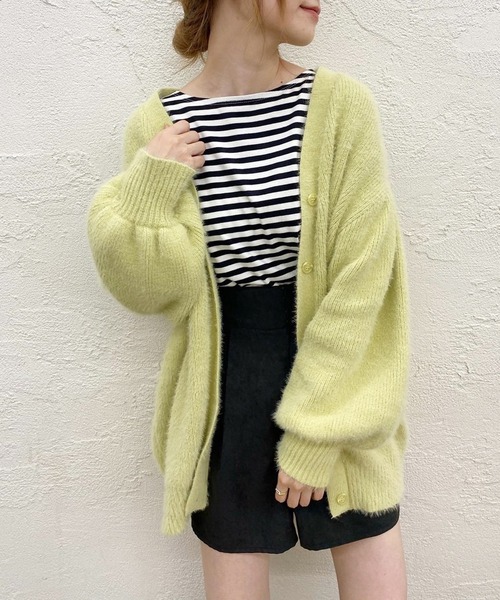 one after another NICE CLAUP(ワンアフターアナザーナイスクラップ)の「フェザービッグシルエットカーディガン(カーディガン/ボレロ・レディース・ベージュ/ピンク/イエロー/アイボリー/ブラウン・FREE)」の5枚目の写真