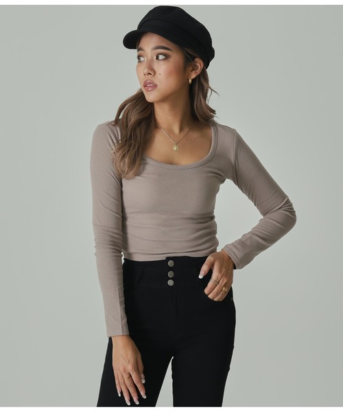 ANAP（アナップ）の「クロップドタイトロンT（Tシャツ/カットソー・レディース・ブラック/オフホワイト/グレイッシュベージュ/ベージュ/グレー/オリーブ・FREE）」の4枚目の写真