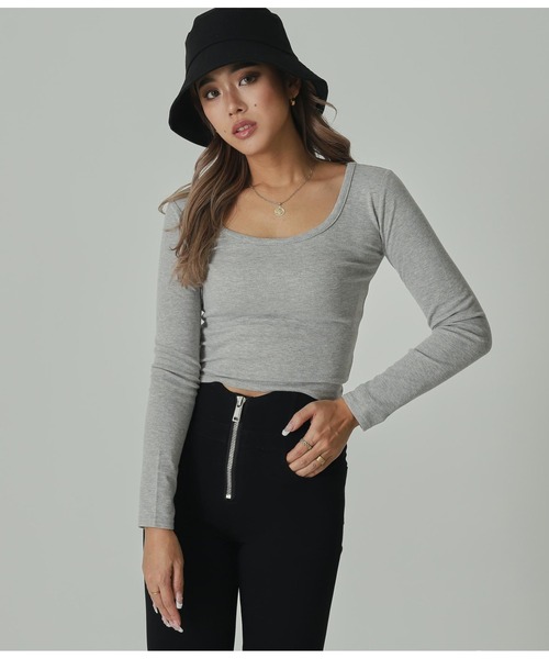 ANAP（アナップ）の「クロップドタイトロンT（Tシャツ/カットソー・レディース・ブラック/オフホワイト/グレイッシュベージュ/ベージュ/グレー/オリーブ・FREE）」の3枚目の写真