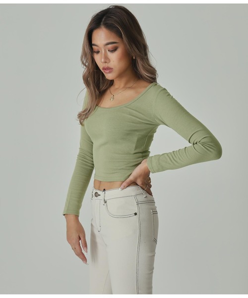 ANAP（アナップ）の「クロップドタイトロンT（Tシャツ/カットソー・レディース・ブラック/オフホワイト/グレイッシュベージュ/ベージュ/グレー/オリーブ・FREE）」の6枚目の写真