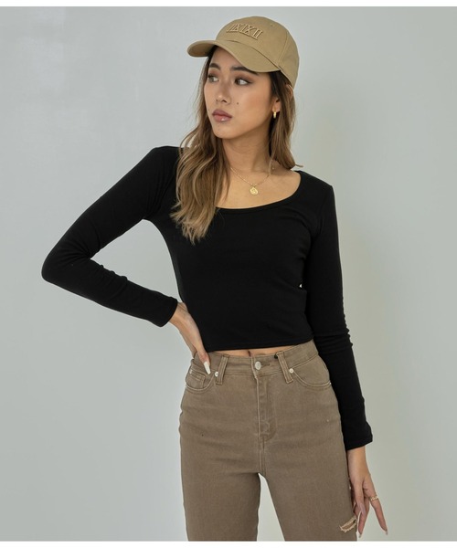 ANAP（アナップ）の「クロップドタイトロンT（Tシャツ/カットソー・レディース・ブラック/オフホワイト/グレイッシュベージュ/ベージュ/グレー/オリーブ・FREE）」の2枚目の写真