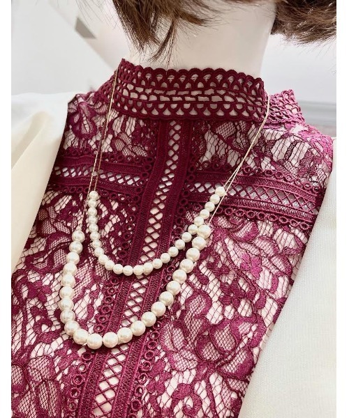 Cupid Heart（キューピッドハート）の「【Cupid Heart】結婚式用ネックレス　パール2連ゴールドチェーンロングネックレス（ネックレス・レディース・ベージュ・MEDIUM）」の3枚目の写真