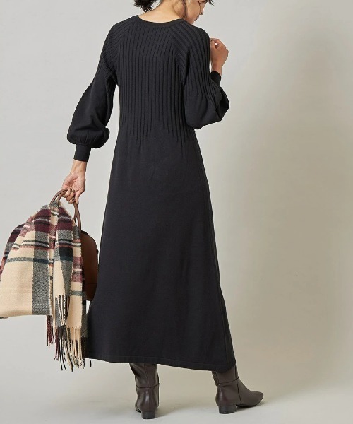 &. NOSTALGIA（アンドドットノスタルジア）の「リブ切替キーネックニットワンピース（ワンピース・レディース・ブラック/ベージュ/イエロー・FREE）」の10枚目の写真