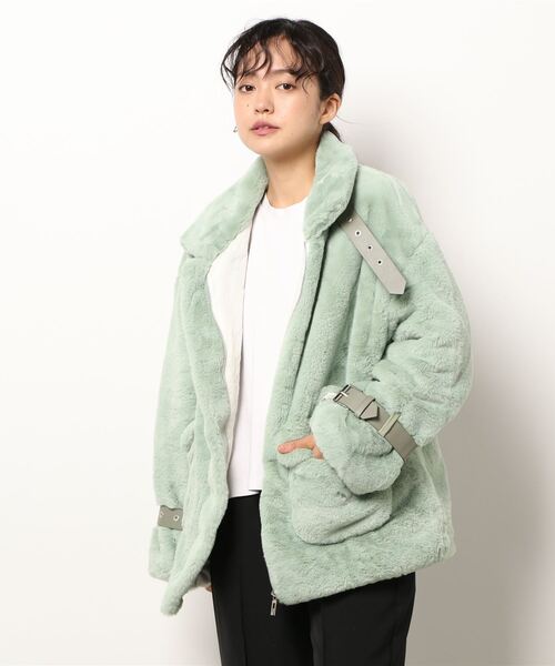 おしゃれスタ(オシャレスタ)の「もこもこボア レザーパイピングジャケット(その他アウター・レディース・ホワイト/グリーン・M/L/XL)」の4枚目の写真