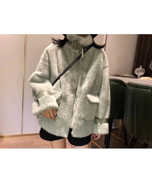 おしゃれスタ(オシャレスタ)の「もこもこボア レザーパイピングジャケット(その他アウター・レディース・ホワイト/グリーン・M/L/XL)」の16枚目の写真