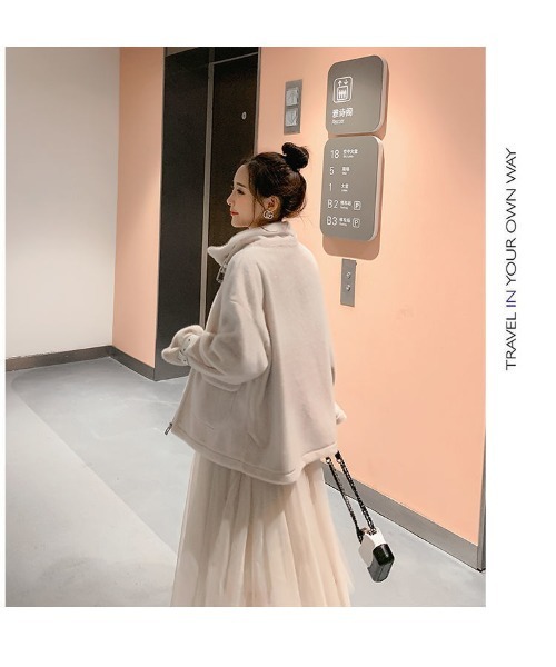 おしゃれスタ(オシャレスタ)の「もこもこボア レザーパイピングジャケット(その他アウター・レディース・ホワイト/グリーン・M/L/XL)」の11枚目の写真