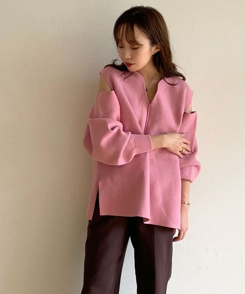 titivate（ティティベイト）の「ｼｮﾙﾀﾞｰｽﾘｯﾄﾃﾞｻﾞｲﾝｷｰﾈｯｸﾆｯﾄ（ニット/セーター・レディース・ブラウン系その他/ライトブラウン/ピンク/ブラック・M/S）」の4枚目の写真