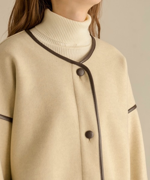 Ambre Neige(アンブルネージュ)の「パイピングロングコート/【WEB/EC限定商品】(ノーカラーコート・レディース・アイボリー/ベージュ/ダークブラウン・FREE)」の21枚目の写真