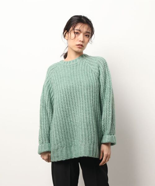 Samansa Mos2（サマンサ モスモス）の「【リサイクルポリエステル】クルーネックチャンキーニット（ニット/セーター・レディース・グレー/イエロー/オレンジ/グリーン/チャコール/キナリ・ﾌﾘ-）」の13枚目の写真
