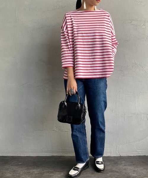 ORCIVAL（オーシバル）の「[ORCIVAL/オーシバル] 別注 7分袖ボートネックワイドTシャツ（Tシャツ/カットソー・レディース・ホワイト/ブラック/ホワイト×レッド/ホワイト×ネイビー/ベージュ系・1）」の8枚目の写真