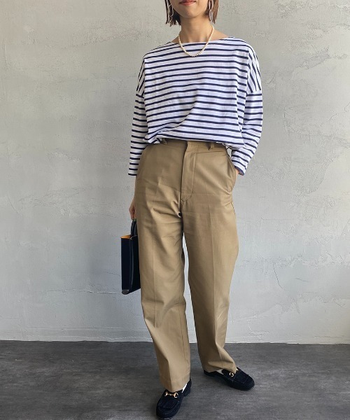 ORCIVAL（オーシバル）の「[ORCIVAL/オーシバル] 別注 7分袖ボートネックワイドTシャツ（Tシャツ/カットソー・レディース・ホワイト/ブラック/ホワイト×レッド/ホワイト×ネイビー/ベージュ系・1）」の9枚目の写真