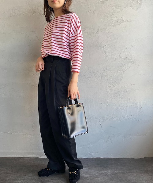 ORCIVAL（オーシバル）の「[ORCIVAL/オーシバル] 別注 7分袖ボートネックワイドTシャツ（Tシャツ/カットソー・レディース・ホワイト/ブラック/ホワイト×レッド/ホワイト×ネイビー/ベージュ系・1）」の7枚目の写真