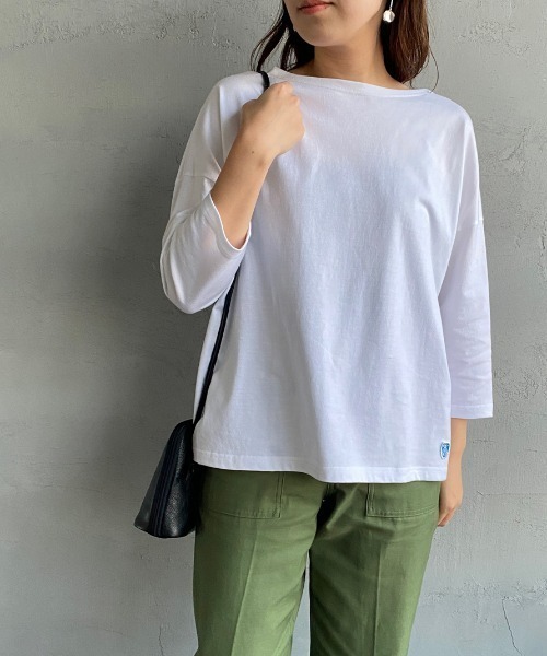 ORCIVAL（オーシバル）の「[ORCIVAL/オーシバル] 別注 7分袖ボートネックワイドTシャツ（Tシャツ/カットソー・レディース・ホワイト/ブラック/ホワイト×レッド/ホワイト×ネイビー/ベージュ系・1）」の18枚目の写真