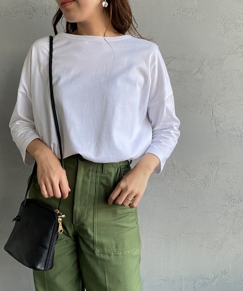 ORCIVAL（オーシバル）の「[ORCIVAL/オーシバル] 別注 7分袖ボートネックワイドTシャツ（Tシャツ/カットソー・レディース・ホワイト/ブラック/ホワイト×レッド/ホワイト×ネイビー/ベージュ系・1）」の13枚目の写真