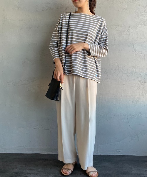 ORCIVAL（オーシバル）の「[ORCIVAL/オーシバル] 別注 7分袖ボートネックワイドTシャツ（Tシャツ/カットソー・レディース・ホワイト/ブラック/ホワイト×レッド/ホワイト×ネイビー/ベージュ系・1）」の12枚目の写真