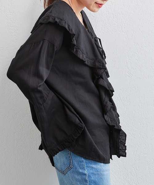 新品☆CiaoPanic PREMIUMFAINFLAX☆バックフリル長袖シャツ CIAOPANIC 